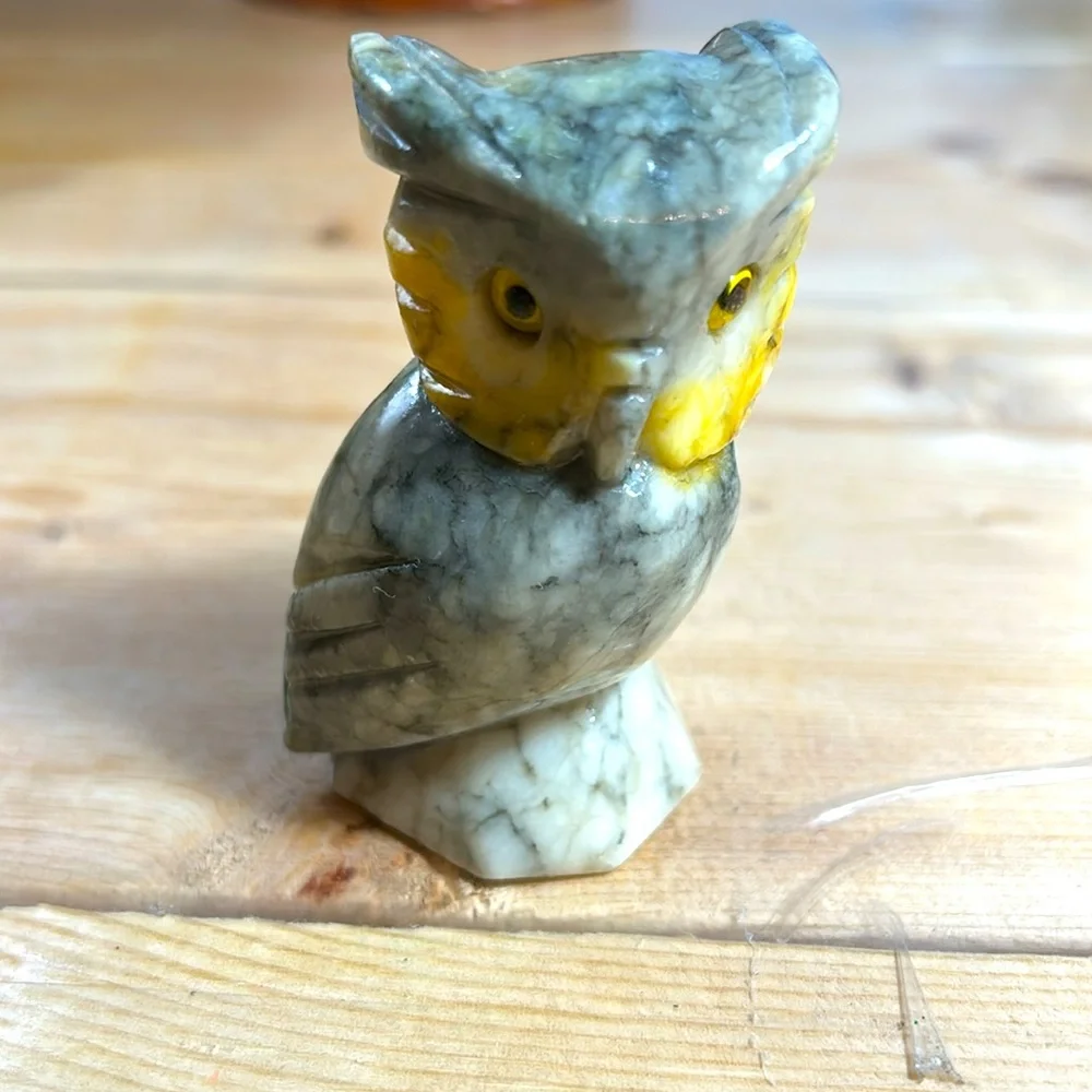 Vintage Owl Paperweight Napcoware Italy Alabaster Shelf Sitter Set